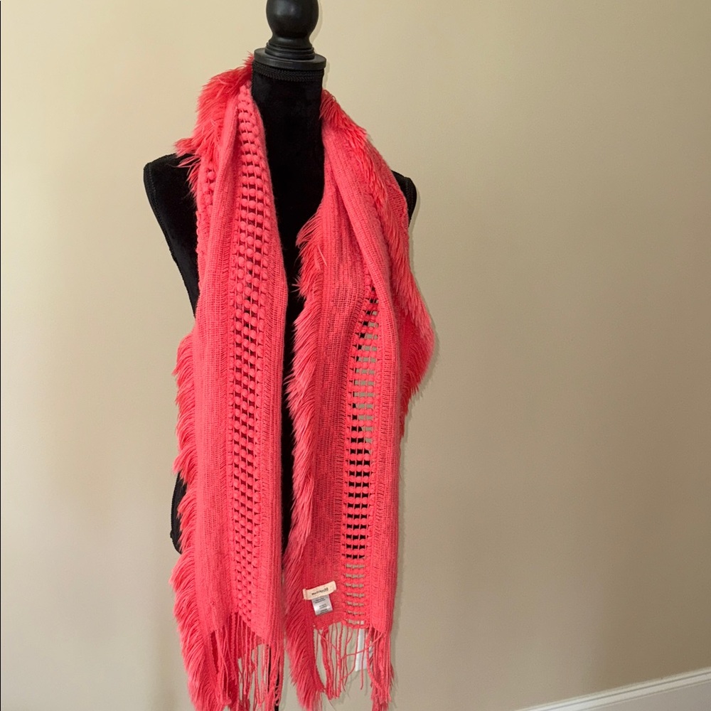 Anthropologie Coral Fringed Scarf